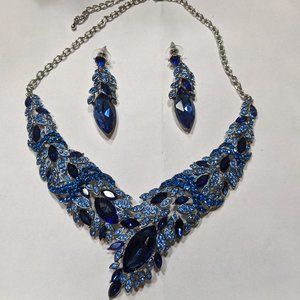 Fancy Royal Blue Necklace & Earring Set